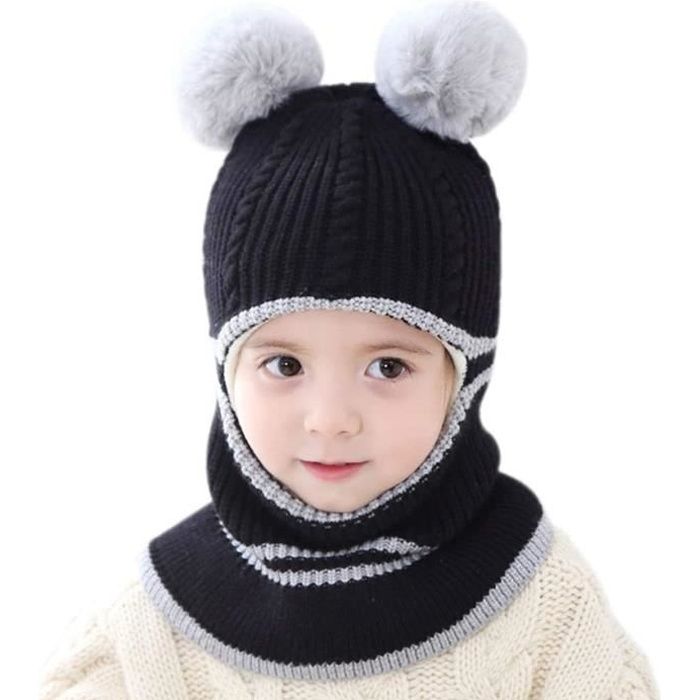 Chapeau Bonnet Enfant Hiver Bebe Fille Garcon Ensemble Bonnet Echarpe Chaudes Bonnet Tricote 2 3 4 5 ans Noir Gris Noir Gris Cdiscount Pret a Porter