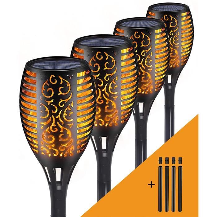 Torche de Jardin - Torche Solaire Imperméable - Lumières Solaire de Flammes Exterieur - LED - Chemins-4P