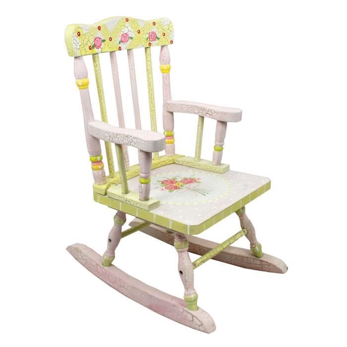 Chaise A Bascule En Bois Pour Decor Chambre Enfant Bebe Fille Rose