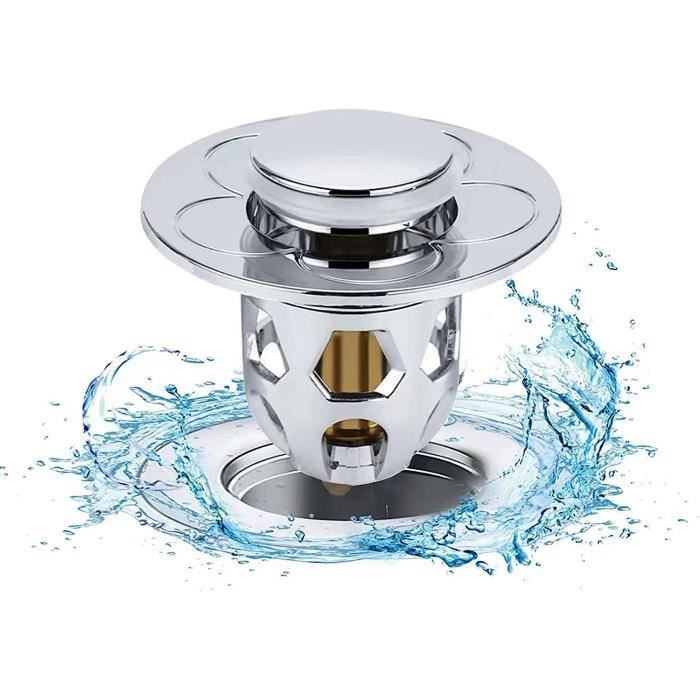 Bouchon De Lavabo Pop-Up Universel 34-40 Mm – Avec Tamis Anti-Cheveux – Acier Inoxydable & Laiton Chromé