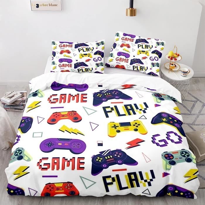 Manette De Jeu Housse De Couette 220X240 Ado Garcon Avec 2 Taies D'Oreiller  65X65Cm Parure De Lit 240X220 Coton Polyester Hou[q6407] - Cdiscount Maison