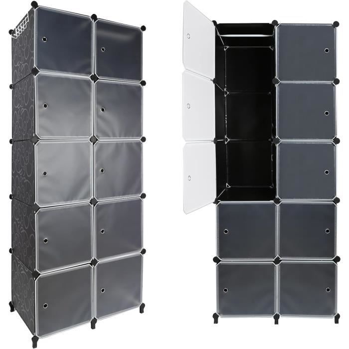 Armoire Penderie Portable Mondeer 20 Cubes - Étagère De Rangement Modulaire Stable En Plastique Et Métal, Idéale Vêtements Jouets Chaussures
