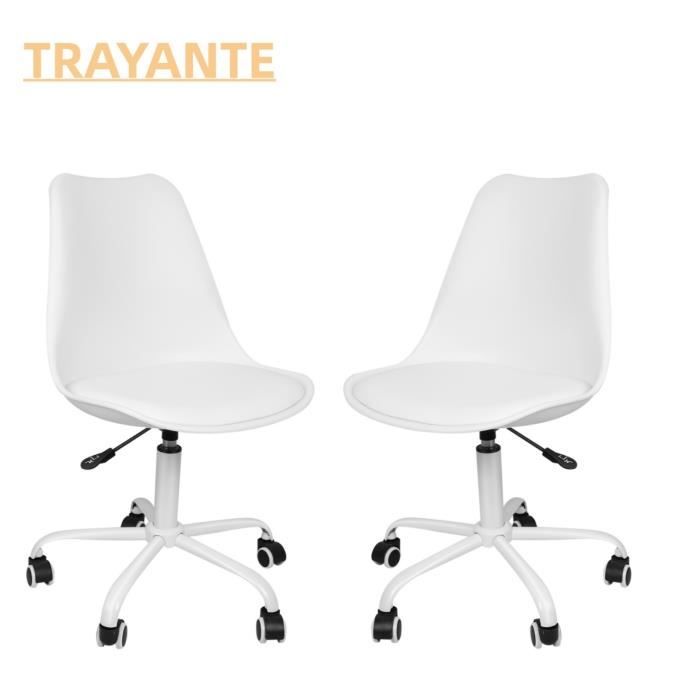 TRAYANTE CHAISE DE BUREAU Siège de bureau sur roulettes (2pcs) blanc Siège pivotant à 360