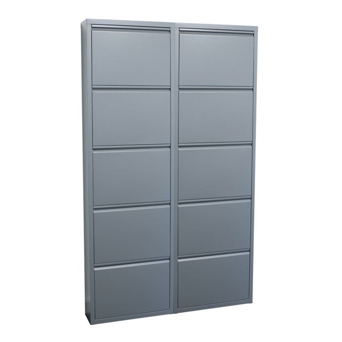 Pisa Armoire à chaussures à 10 rabats/portes en métal gris. Livré entièrement monté.