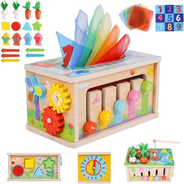 Boite Mouchoir Bebe Jeux Montessori Motricité Bébé 6-18 Mois Jouet  Montessori en Bois Enfant Ans, en Boite