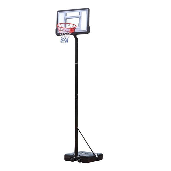 HOMCOM Panier De Basket Extérieur Hauteur Réglable 2,1-2,6 M – Base Lestée 45 Kg – Filet Bleu Blanc Rouge