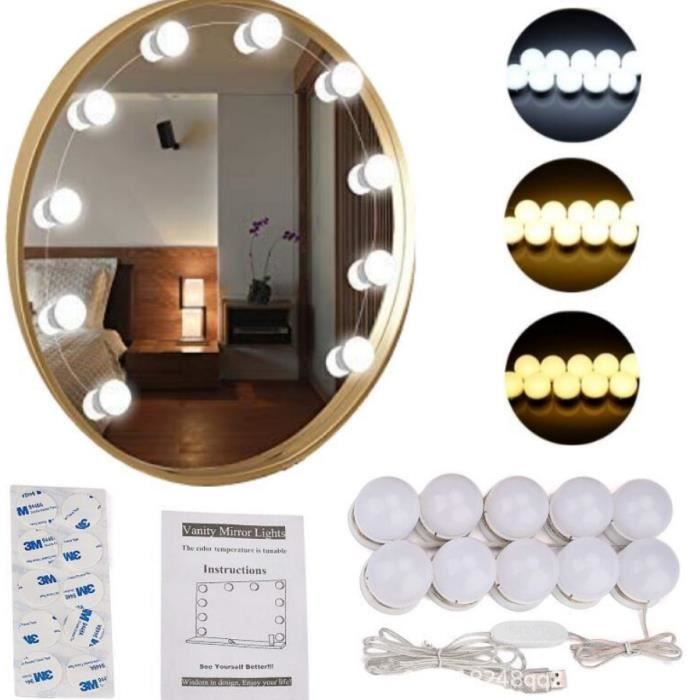 Lumiere Led Miroir 3 Couleurs Hollywood Vanity Mirror Light 10 Ampoules Lampe Pour Avec Usb C Maison Lumiere Led Miroir 3 Couleurs Hollywood, How To Install A Vanity Mirror With Lights