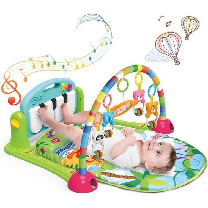 tapis de jeux et d'éveil pour bébé, 3 en 1 bébé piano jouer gym tapis la musique et lumières cadeau pour les nouveau-nés âgés de 0