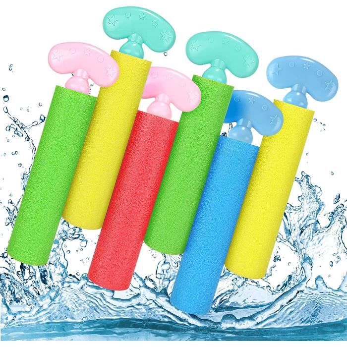 Lot De 6 Pistolets à Eau En Mousse Pour Enfants - Longueur 21.5 Cm (étirable), Portée 7 M - Couleurs Vives, Sécuritaires, Flottants