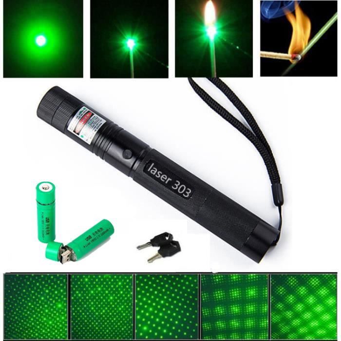 Top Laser 303 100mW pointeur Laser vert longueur focale réglable et avec Star Filter Pattern avec 1400 mah 18650 batterie