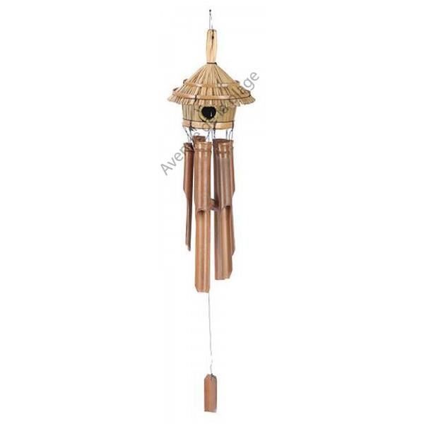 Carillon à vent en bambou - Maison pour oiseaux - 45 cm - Marron
