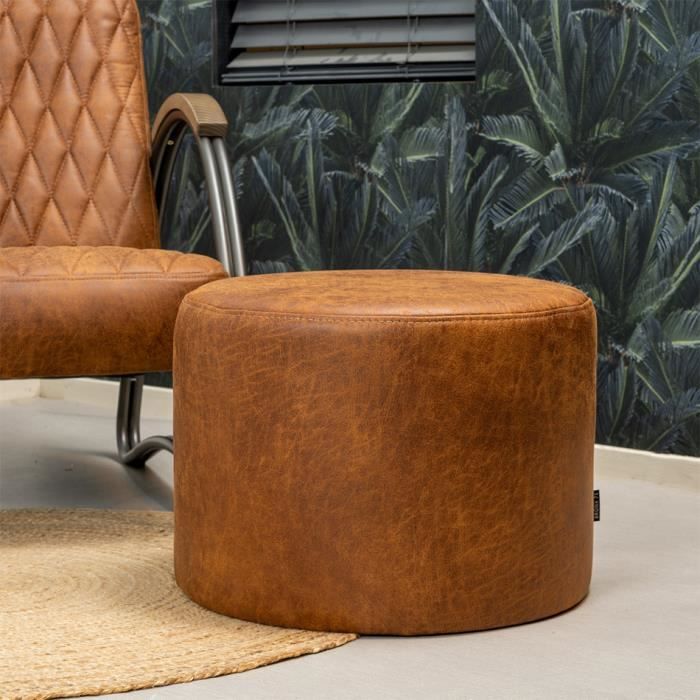 Pouf éco-cuir Kyla cognac - Livin24 - Industriel - Loft - 1 personne - 50x50cm