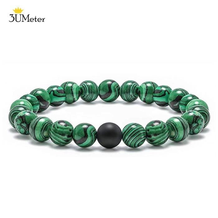 Bracelet Homme En Perles De Malachite Naturelle 8mm - Bouddha - Élastique Extensible 20-23cm - Pochette Velours Incluse - 4