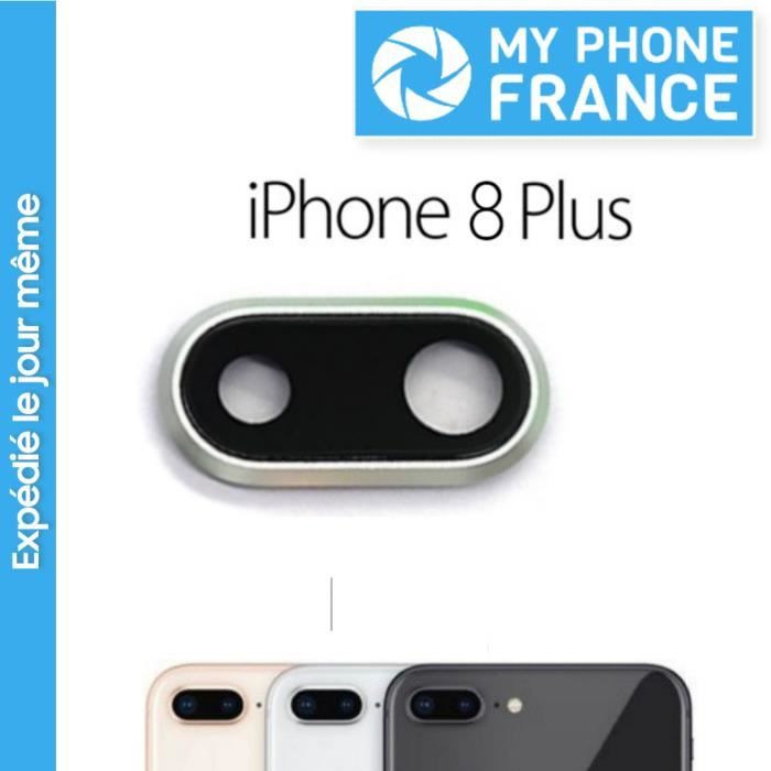 Vitre Cache Caméra pour IPHONE 8 PLUS-+ ARGENT , SILVER Lentille en verre avec cadre Photo Arrière