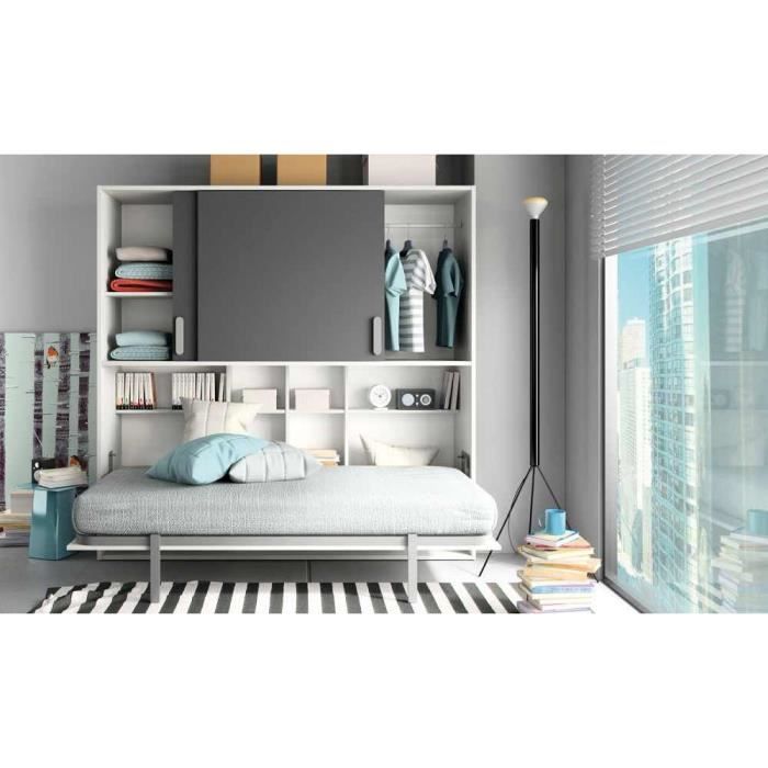 Lit Escamotable 90x190 Boston Gris Achat Vente Lit Escamotable