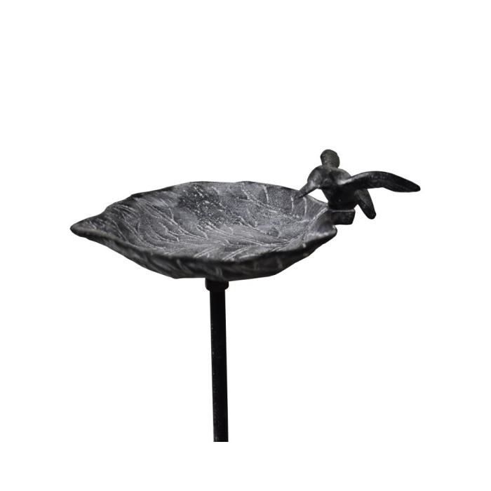 Bain d'oiseau forme feuille sur pic - CHEMIN DE CAMPAGNE - Fonte - Gris anthracite - Ht.100 x d.15 cm