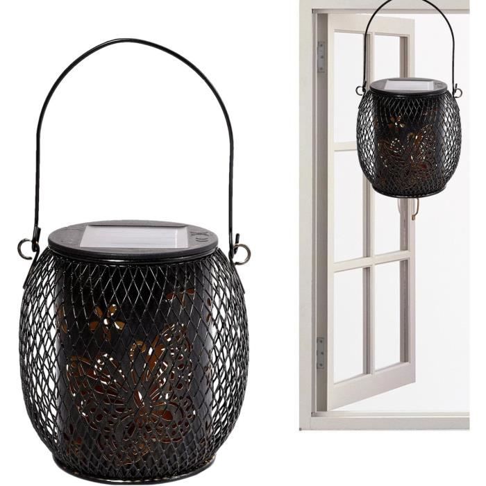 Lanterne Solaire Exterieur Jardin Pierre Solaire LED Avec Papillon - Décoration De Jardin Avec 4 Led Jaunes Lanterne Solaire Exterieur A Poser