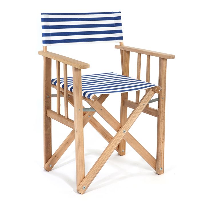 fauteuil de jardin pliable lona en bois d'eucalyptus et toile 100% coton - raye bleu