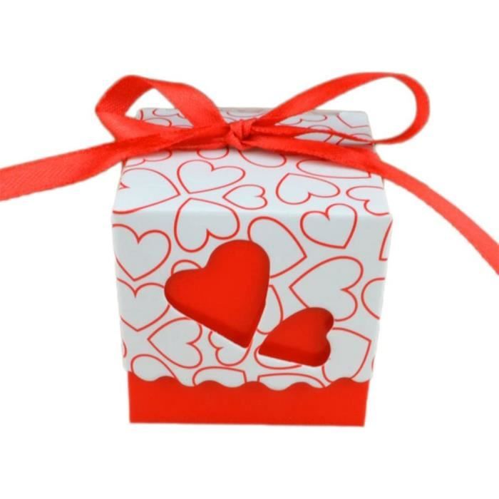 QUMAO 100pcs Boîte à Dragées Coeurs Avec Couvercle Ruban Pour Mariage Baptême Ro