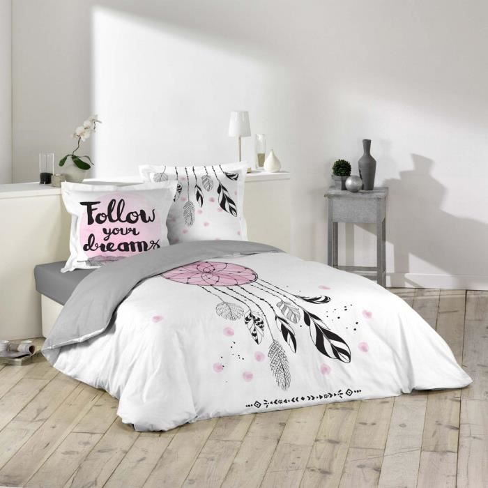 DOUCEUR D INTERIEUR Parure de lit - DOUCEUR DINTERIEUR - 3 pi&egrave;ces - 240 x 220 cm - Imprim&eacute; - 42 fils - Dessin place attrape songes 