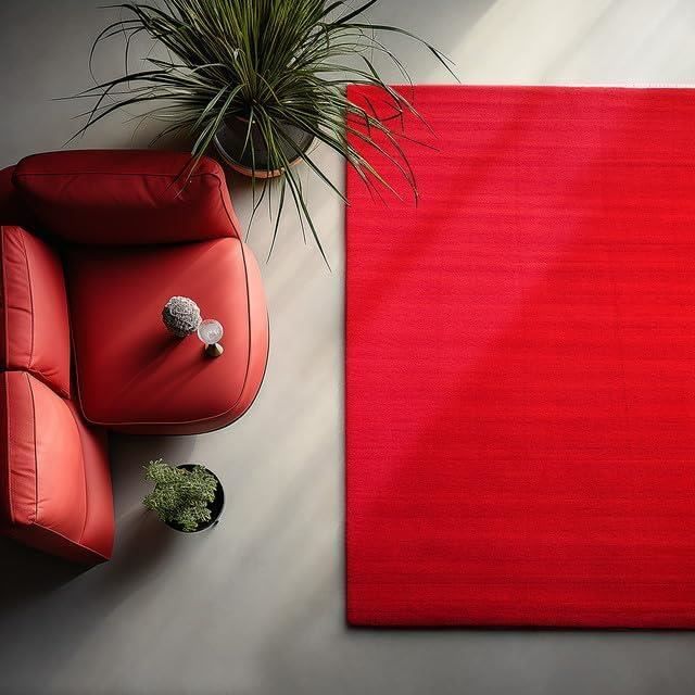 Tapis Rond Rouge 160 Cm – Poils Ras, Doux, Antidérapant, Pour Salon/chambre - 7