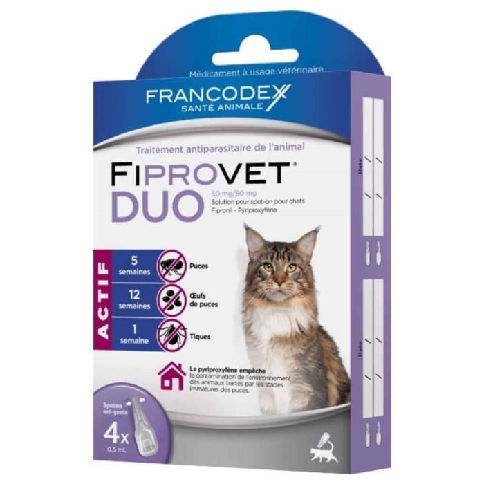 Meilleurs prix pour Francodex - Traitement Spot-On Fiprovet Duo pour Chat - 4x0,5ml