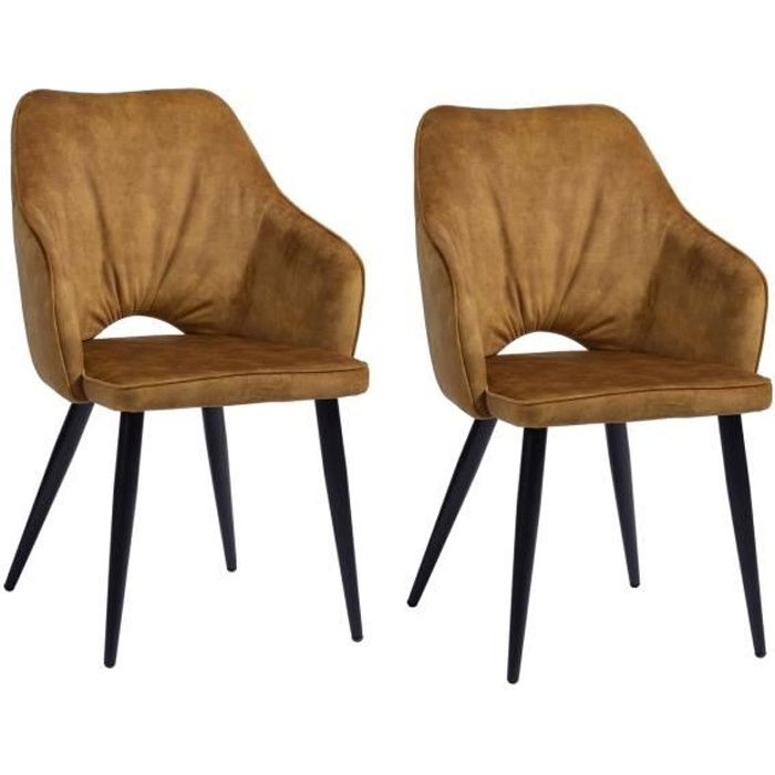 FURNISH1 Lot de 2 Fauteuils Chaises avec accoudoirs Style scandinave Velours KAKI et Pieds Metal Noir Cdiscount Maison