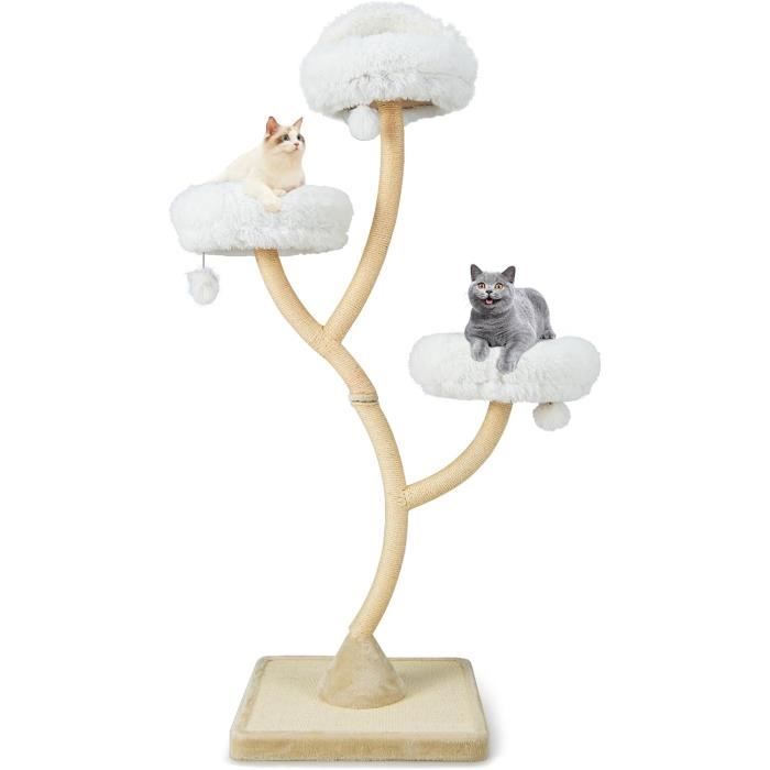 Comparer les prix de GOPLUS Arbre à Chat Moderne 178cm à 3 Niveaux, Design Incurvé, Griffoirs et Planche en Sisal, 3 Perchoirs Chauds, 3 Balles, Beige