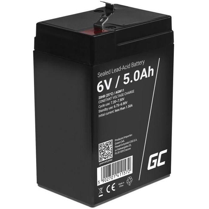 GreenCell® Rechargeable Batterie AGM 6V 5Ah accumulateur au Gel Plomb Cycles sans Entretien VRLA Battery étanche Résistantes
