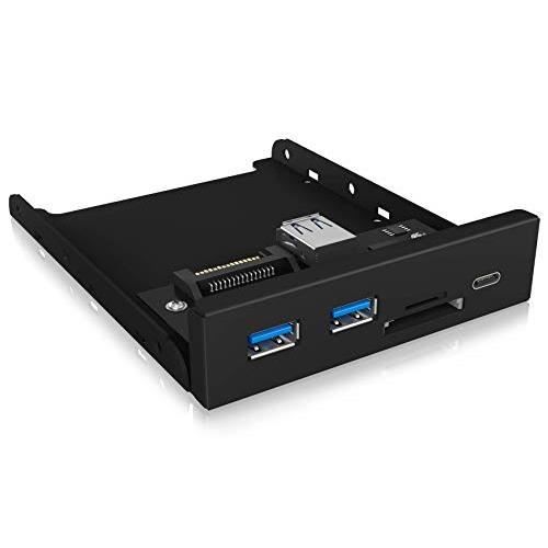 ICY BOX USB 3.0 en Face Avant, 1x USB-C, 2X USB-A, SD et Lecteur de Carte microSD, 3, 5 Pouces Interne, métal, Noir