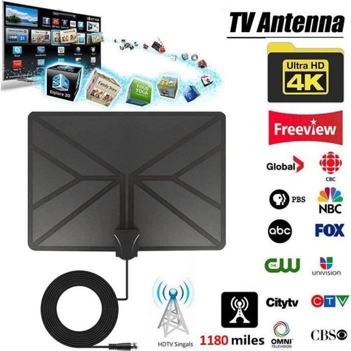 Antenne TNT Intérieur HD 2025 Avec Amplificateur - Base Magnétique, Compatible 4K/1080p - 3m De Câble