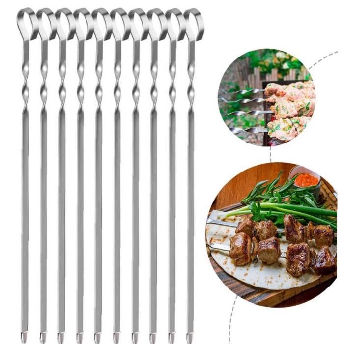 Bâton De Brochette De Barbecue En Acier Inoxydable, Brochettes De Barbecue Réutilisables, Bâton De Fer Kebab Pour Pique-nique De Camping 10 Pièces | Leroy Merlin