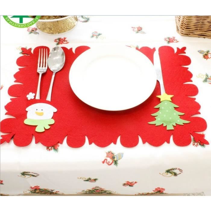 4pcs Set de Table Tissu Non-Tissé Napperon Décoration de Table Noël