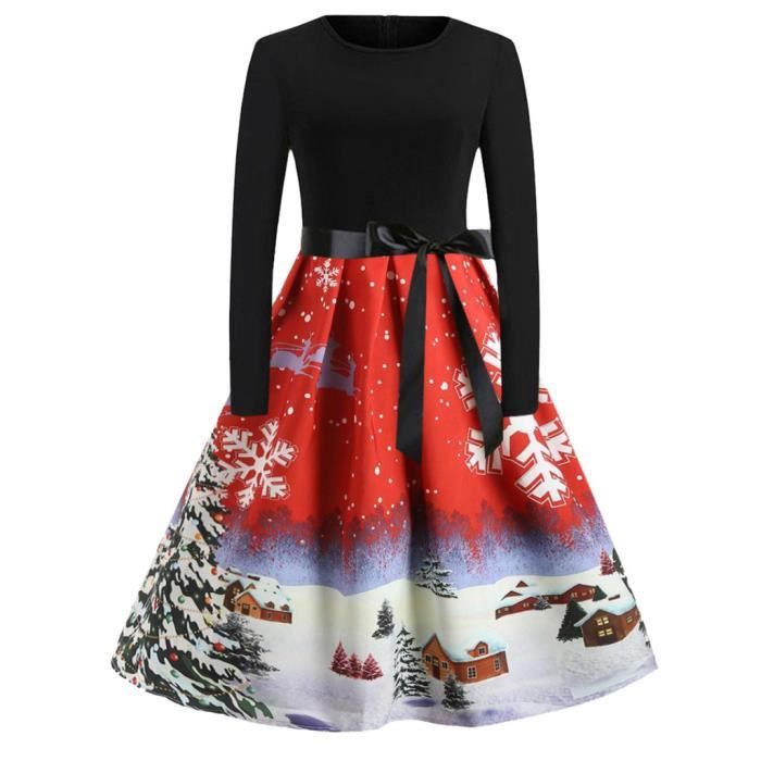Noël Costume de noel Femmes Imprimer Vintage manches longues Christmas  Party robe de soirée Swing SFW91017311RDS_kit5352 Rouge - Achat / Vente  robe - Cdiscount