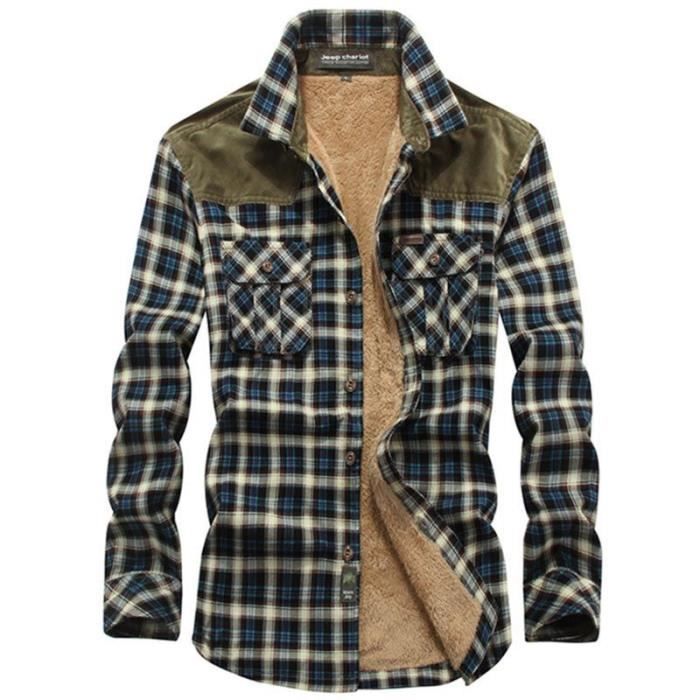 Chemise Hiver Carreaux Homme Doublee Polaire Manches Longues Chemise Chaude Epais en Coton Bleu Homme Bleu Cdiscount Pret a Porter