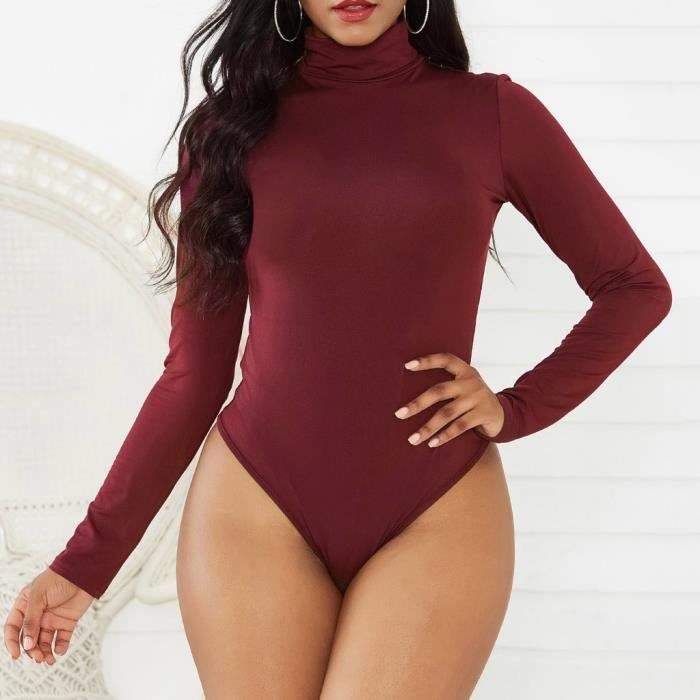 Femmes Col Roule A Manches Longues Body Justaucorps Top Blouse Salopette Barboteuse Du Vin Du Vin Cdiscount Pret A Porter