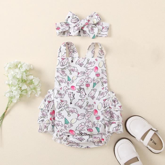 JiAmy Ensemble 3 Pièces Bébé Fille Été - Body Barboteuse Imprimé Animal + Short + Bandeau 0-18 Mois