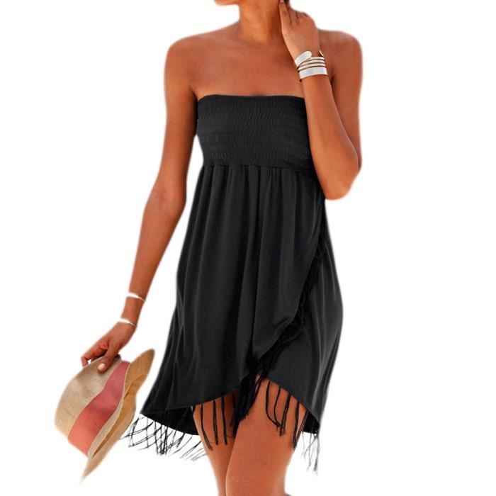 Robe en Femme Ourlet a pampilles Mini Robe Bustier Courte Partie Beachwear Maillot de Bain Robe de Plage Noir Noir Cdiscount Pret a Porter