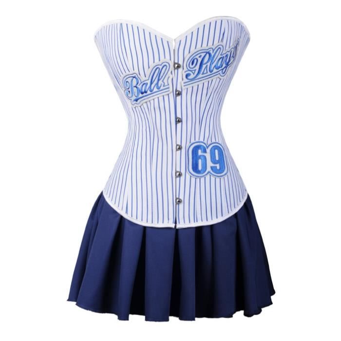 Bustier femme,Robe Corset gothique Sexy bleue pour femmes,Bustier,rayé