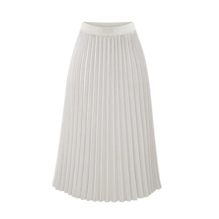 Jupe Jupe plissee rose femmes 2020 grande taille Atumn elegant blanc taille haute jupe longue noir decontracte Type White 8856