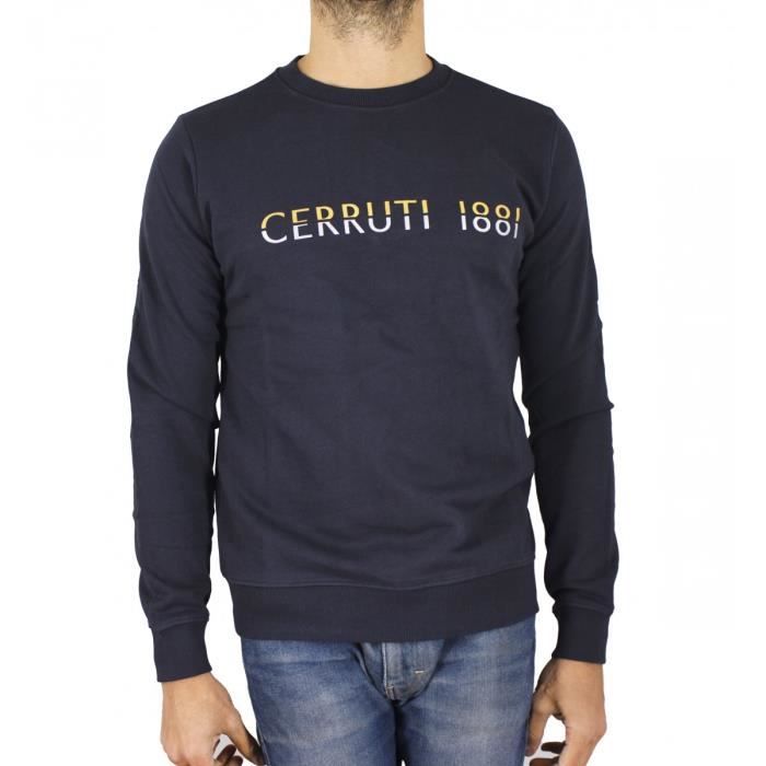 Cerruti 1881 Sweat col rond imprime or argent Spinetta Bleu Marine Homme