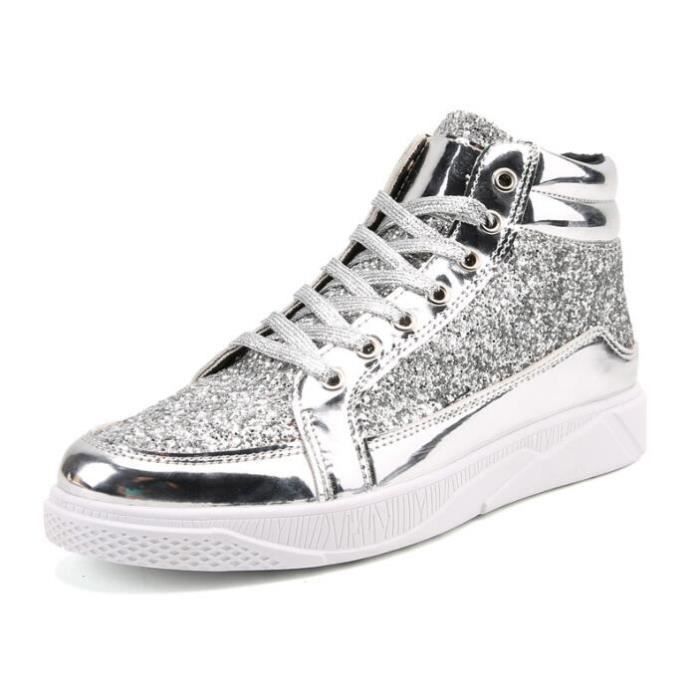 Chaussures montantes Mode Homme Gris Argent Lacets Plat