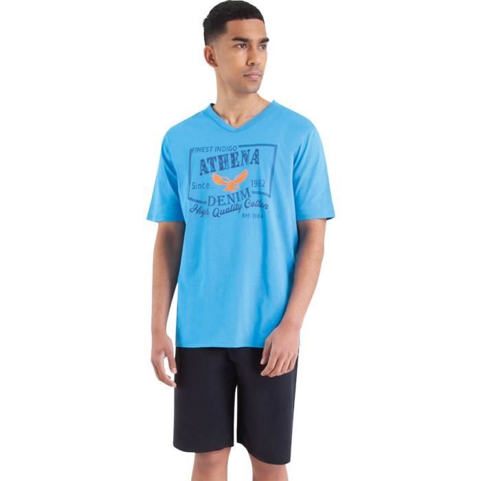 ATHENA Pyjama court Ecopack Bleu HOMME Turquoise noir Cdiscount Prêt