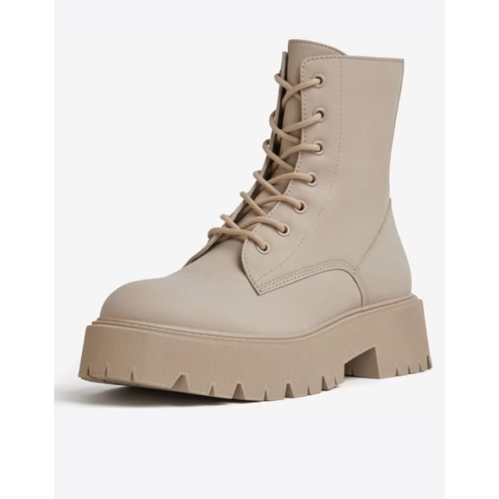 BERSHKA Bottines A Lacets Beige Pour Femme Taille 38 Beige Cdiscount Chaussures