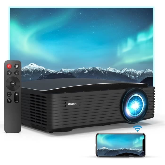NexiGo Videoprojecteur PJ20 WiFi Natif 1080P avec Support Dolby, [500ANSI - Plus de 9500 Lux], 5G Wi-FI, Projecteur de Flm