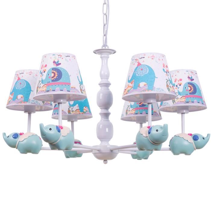 Suspension Plafonnier Enfant 6 Tetes Lustre Conception Abat Jour En Tissu Decore De Elephant Bleu Pour Chambre Bebe Fille Garcon Cdiscount Maison