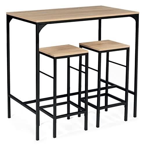 lot table de bar 100cm + 2 tabourets meuble desing industriel cuisine salon salle à manger