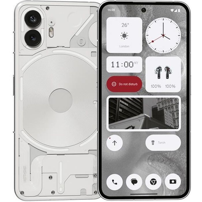 Smartphone Nothing Phone (2) Blanc 12Go Ram 256Go Écran 6.7" Snapdragon 8+ Gen 1 4700 mAh