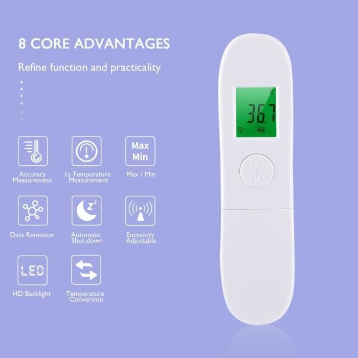 Thermomètre Frontal Infrarouge Sans Contact Snomd - Pour Bébé Et Adulte, Mémoire 32 Mesures, Alerte Fièvre