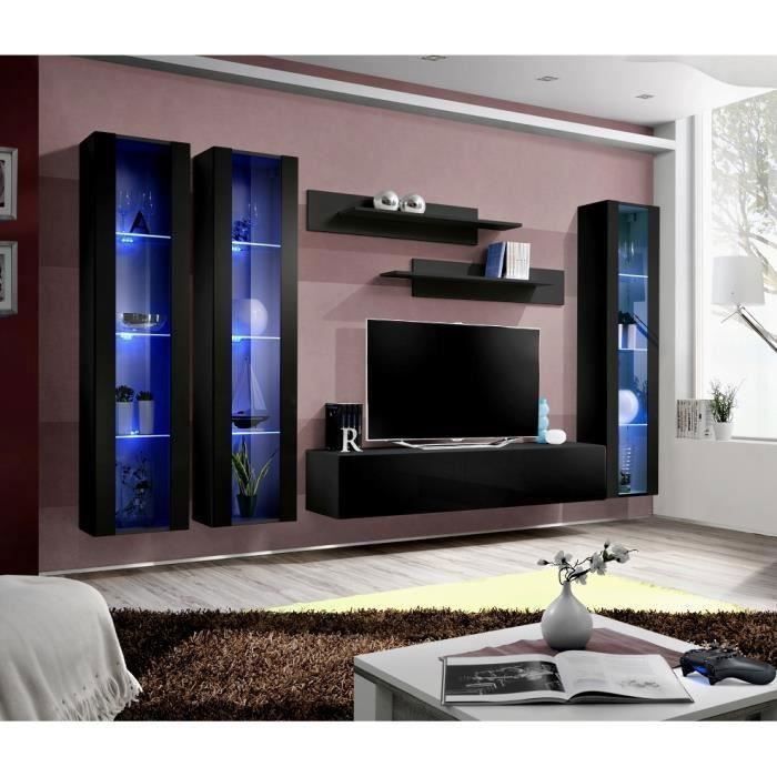 Meuble TV FLY C2 design, coloris noir brillant. Meuble suspendu moderne et tendance pour votre salon. 160x30x40 Noir